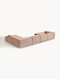 Sofa modułowa z mieszanki lnu Lennon, Tapicerka: 50% wiskoza, 25% len, 15%, Nogi: tworzywo sztuczne Ten pro, Rdzwoczerwona mieszanka lnu, S 418 x G 269 cm, prawostronna