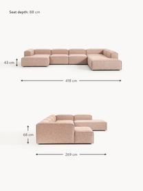 Sofa modułowa z mieszanki lnu Lennon, Tapicerka: 50% wiskoza, 25% len, 15%, Nogi: tworzywo sztuczne Ten pro, Rdzwoczerwona mieszanka lnu, S 418 x G 269 cm, prawostronna