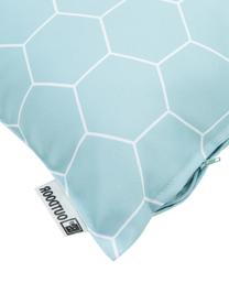 Gemustertes Outdoor-Kissen Honeycomb, 100% Polyester, Blau, Weiß, 47 x 47 cm