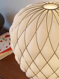 Grote tafellamp Pinecone, handgemaakt, Lampenkap: glas, gegalvaniseerd meta, Wit, zilverkleurig, Ø 50 x H 52 cm