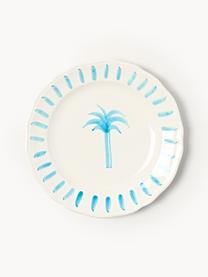 Plato postre pintado a mano The Palms, Cerámica, Blanco, azul, Ø 21 cm