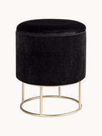 Tabouret en velours avec rangement Polina, Velours noir, Ø 35 x haut. 45 cm