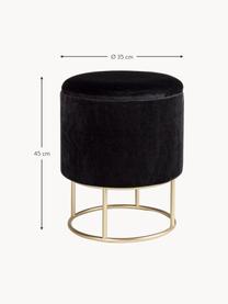 Tabouret en velours avec rangement Polina, Velours noir, Ø 35 x haut. 45 cm