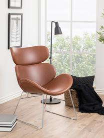 Fauteuil lounge moderne, en cuir synthétique Cazar, Cognac, chrome