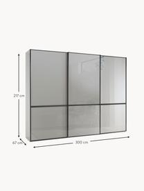 Schwebetürenschrank Montreal, 3-türig, Korpus: Holzwerkstoff, foliert, Leisten: Metall, beschichtet, Spiegelglas, B 300 x H 217 cm