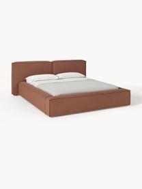 Gestoffeerd bed Lennon, Bekleding: 100% polyester Met 115.00, Frame: massief grenenhout, FSC-g, Poten: hout, FSC-gecertificeerd,, Geweven stof nougatkleurig, B 208 x D 243 cm (ligvlak 140 x 200 cm)