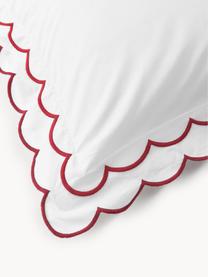 Housse de couette en percale de coton avec ourlet ondulé Atina, Blanc, rouge, larg. 200 x long. 200 cm