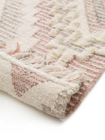 Tapis bohème en laine rose gris Wanda, Rose, gris, crème