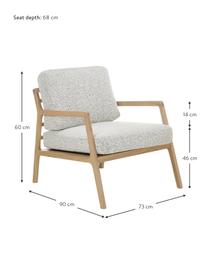 Fauteuil Becky van eikenhout, Bekleding: 54% polyester, 46% acryl, Frame: massief eikenhout, Bouclé zwart wit, zwart, B 73 x H 71 cm