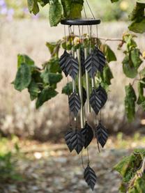 Campanilla de viento Leaves, Aluminio, metal, madera, Negro, Ø 11 x Al 65 cm