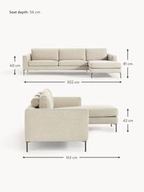 Ecksofa Cucita (4-Sitzer), Bezug: Webstoff (100% Polyester), Gestell: Massives Kiefernholz, Webstoff Hellbeige, B 302 x T 163 cm, Eckteil links