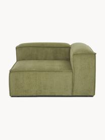 Modulo angolare in velluto a coste Lennon, Rivestimento: velluto a coste (92% poli, Struttura: legno di pino massiccio, , Piedini: plastica, Velluto a coste verde oliva, Larg. 119 x Prof. 119 cm, angolo a sinistra