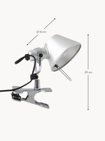 Kleine bureaulamp Tolomeo Pinza met klem, Lampenkap: gecoat aluminium, Frame: gecoat aluminium, Zilverkleurig, Ø 16 x H 20 cm