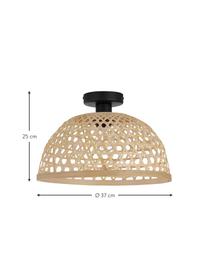 Plafondlamp Claverdon van bamboehout, Lampenkap: bamboe, Baldakijn: gelakt metaal, Lichtbruin, zwart, Ø 37 x H 25 cm