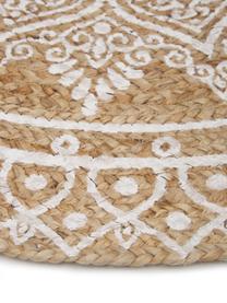 Runder Jute-Teppich Dahlia, handgefertigt, 100% Jute, Beige, Weiss, Ø 200 cm (Grösse L)