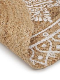 Handgemaakte jute vloerkleed Dahlia, Jutekleurig, Beige, wit, Ø 200 cm (maat L)