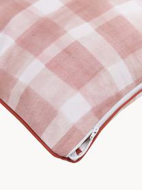 Copricuscino reversibile di Candice Gray Check, 100% cotone certificato GOTS, Rosa cipria, bianco, Larg. 50 x Lung. 50 cm