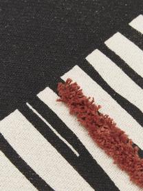 Plaid con frange e motivo a rilievo Dakar, 96% cotone, 4% elastan, Bianco, rosso, nero, Larg. 125 x Lung. 150 cm