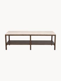 Grande table basse Orwel, Travertin beige clair, chêne foncé, larg. 140 x haut. 60 cm