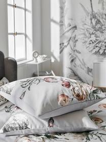 Housse de couette en satin de coton Blossom, Gris, motif floral, larg. 140 x long. 200 cm