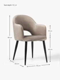Krzesło z podłokietnikami z aksamitu Rachel, Tapicerka: aksamit (100% poliester) , Nogi: metal galwanizowany, Stelaż: sklejka Ten produkt jest , Taupe aksamit, S 55 x G 65 cm