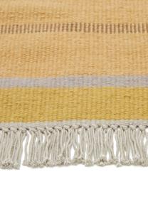 Wollen loper Metallum in beige/geel met franjes, handgeweven, Multicolour, 80 x 250 cm