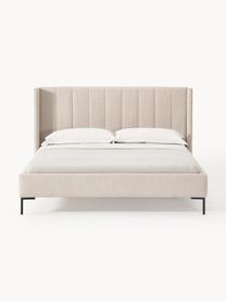 Cama tapizada Dusk, Tapizado: tejido finamente estructu, Estructura: madera de pino maciza con, Patas: metal con pintura en polv, Tejido beige oscuro, An 180 x L 200 cm