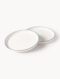 Assiettes plates en porcelaine Facile, 2 pièces, Porcelaine robuste de haute qualité (env. 50 % kaolin, 25 % quartz et 25 % feldspath), Blanc cassé avec bordure bleu foncé, Ø 25 x haut. 3 cm