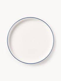 Assiettes plates en porcelaine Facile, 2 pièces, Porcelaine robuste de haute qualité (env. 50 % kaolin, 25 % quartz et 25 % feldspath), Blanc cassé avec bordure bleu foncé, Ø 25 x haut. 3 cm