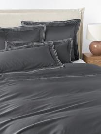 Housse de couette en satin de coton Carlotta, Anthracite, gris clair, larg. 200 x long. 200 cm