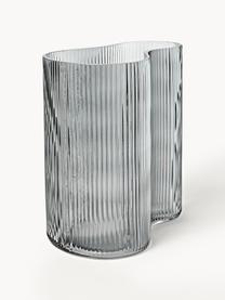 Mundgeblasene Design-Vase Dawn mit Rillenrelief, Glas, Grau, B 19 x H 20 cm