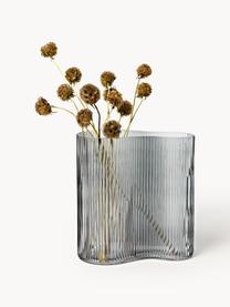 Mundgeblasene Design-Vase Dawn mit Rillenrelief, Glas, Grau, B 19 x H 20 cm