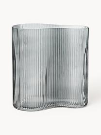 Mundgeblasene Design-Vase Dawn mit Rillenrelief, Glas, Grau, B 19 x H 20 cm