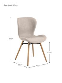 Gestoffeerde stoelen Batilda, 2 stuks, Bekleding: polyester Met 25.000 schu, Poten: eikenhout, massief, blank, Geweven stof zandkleurig, eikenhout, B 47 x D 53 cm