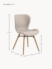 Gestoffeerde stoelen Batilda, 2 stuks, Bekleding: polyester Met 25.000 schu, Poten: eikenhout, massief, blank, Geweven stof lichtbeige, B 47 x D 53 cm