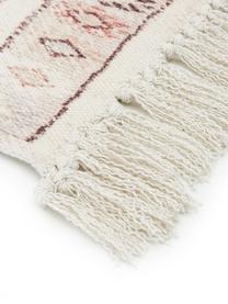 Tapis de couloir en coton avec franges Tanger, Couleur crème, terra cuite