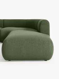 Modulares Bouclé-Ecksofa Sofia (4-Sitzer), Bezug: Bouclé (100 % Polyester) , Gestell: Fichtenholz, Spanplatte, , Bouclé Dunkelgrün, B 319 x T 298 cm, Eckteil rechts