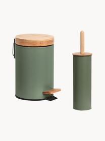 Toilettenbürste Tallin, Behälter: Metall, beschichtet, Deckel: Bambus, Salbeigrün, Helles Holz, Ø 10 x H 38 cm