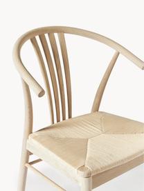 Holz-Armlehnstuhl York mit Binsengeflecht, Gestell: Eichenholz, pigmentiert, Sitzfläche: Binsengeflecht, Wesbtoff Hellbeige, Eichenholz, B 54 x T 54 cm