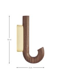 Nástěnný háček z ořechového dřeva Umbrella, různé velikosti, Ořechové dřevo, zlatá, Š 13 cm, V 19 cm