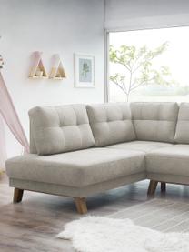 Sofá cama rinconero grande de tercipelo Balio, con espacio de almacenamiento, Tapizado: 100% terciopelo de poliés, Patas: plástico, Beige, marrón, An 310 x F 192 cm