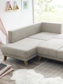 Sofá cama rinconero grande de tercipelo Balio, con espacio de almacenamiento, Tapizado: 100% terciopelo de poliés, Patas: plástico, Beige, marrón, An 310 x F 192 cm