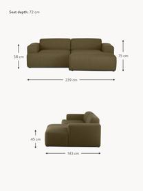 Ecksofa Melva (3-Sitzer), Bezug: 100% Polyester Der hochwe, Gestell: Massives Kiefernholz, Spa, Webstoff Olivgrün, B 239 x T 143 cm, Eckteil links