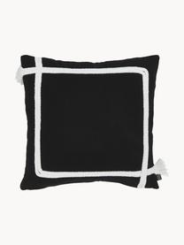 Funda de cojín de algodón con borlas Piazza, 100% algodón, Negro, blanco, An 50 x L 50 cm