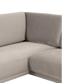 Divano angolare in velluto Fluente, Rivestimento: velluto (copertura in pol, Struttura: legno di pino massiccio, , Piedini: metallo verniciato a polv, Velluto greige, Larg. 221 x Prof. 200 cm, chaise longue a sinistra