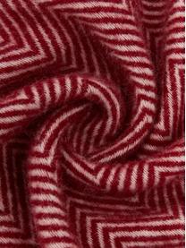 Coperta in lana con motivo a spina di pesce e frange Tirol-Mona, Rosso vino, Larg. 140 x Lung. 200 cm
