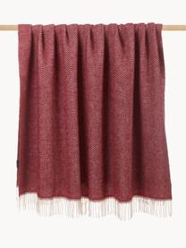 Manta de lana con flecos Tirol-Mona, Rojo vino, An 140 x L 200 cm