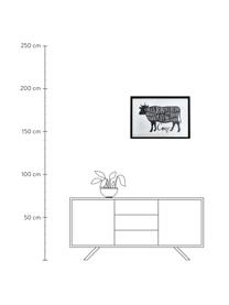 Ingelijste kunstdruk Koe, Frame: eucalyptushout, MDF, Zwart, wit, 50 x 70 cm