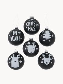 Set de bolas de Navidad artesanales Oh Dear, 12 uds., Negro, blanco, plateado, Ø 8 x Al 8 cm
