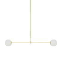 Hanglamp Moon, Baldakijn en fitting: geborsteld messingkleurig. Lampenkappen: wit. Snoer: zwart, B 114 x D 15 cm